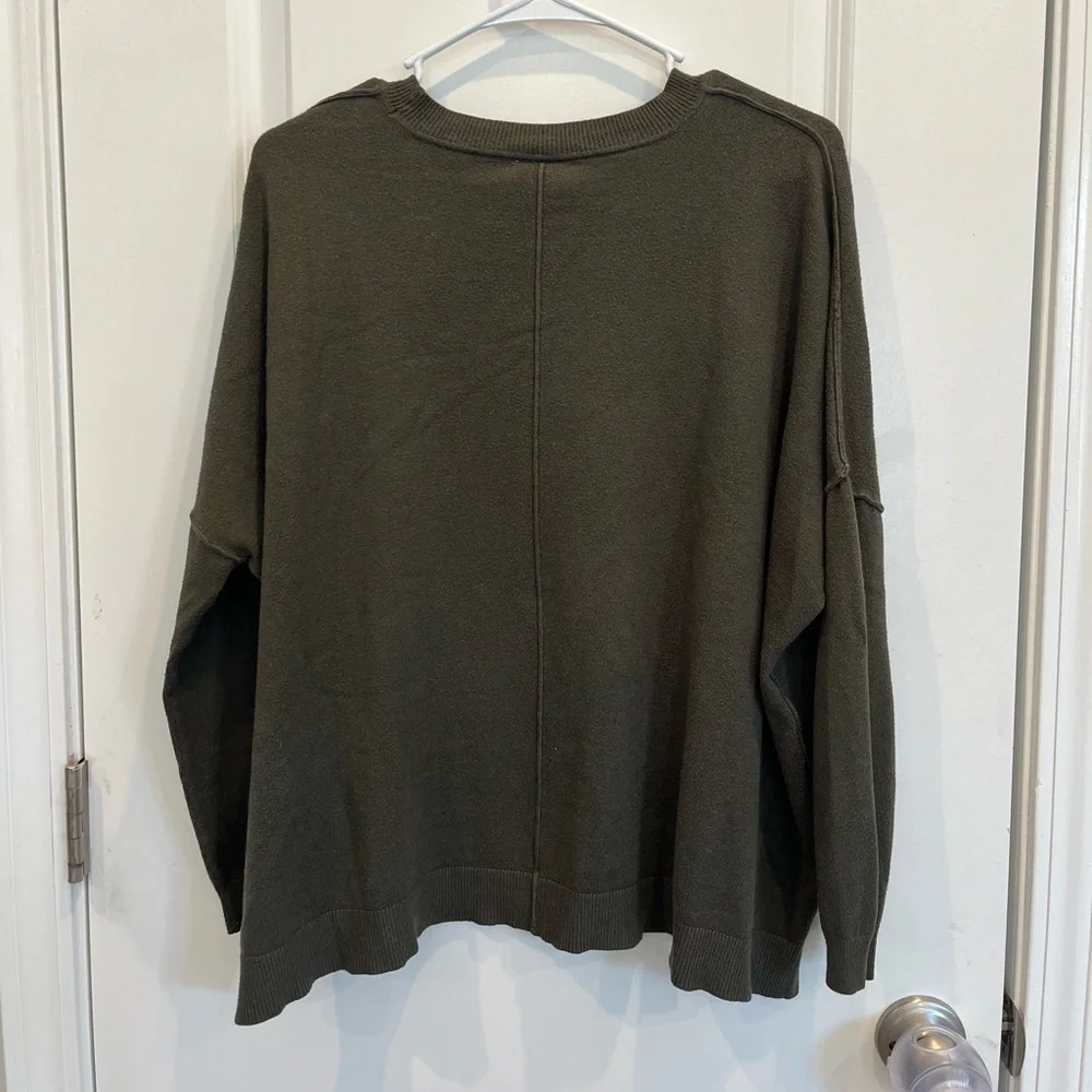 Ady P Women’s Oversized High Low Drop Shoulder Sweater Cashmere Blend Green MED